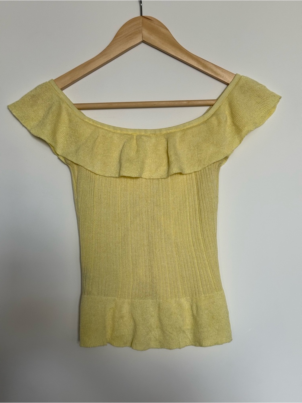 Yellow Off-Shoulder Ruffle Tie-Front Knit Top - Picture 4 of 4